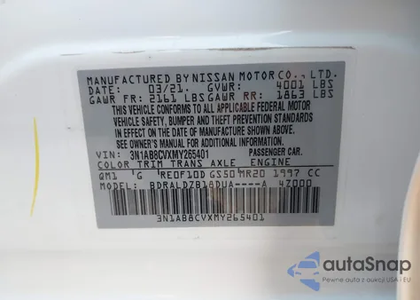 2021 Nissan Sentra Sv Xtronic Cvt from USA, damaged, VIN 3N1AB8CVXMY265401